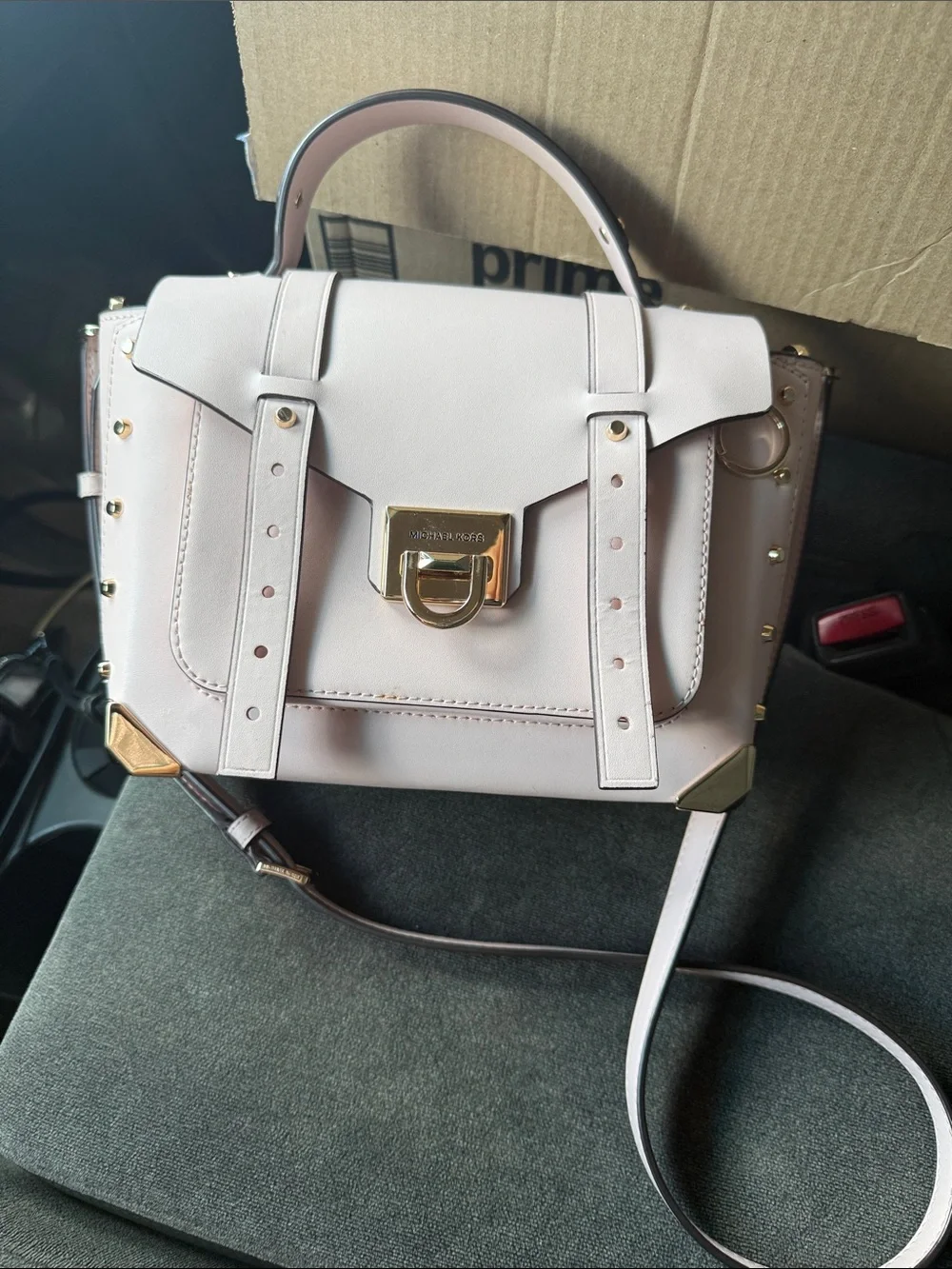 Michael Kors Light Blush Leather Top-Handle Satchel with Gold Hardware